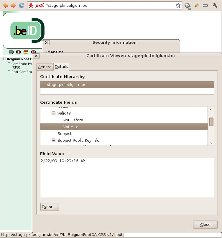 The Belgium Root CA homepage ran with an expired SSL certificate for well over a year, now